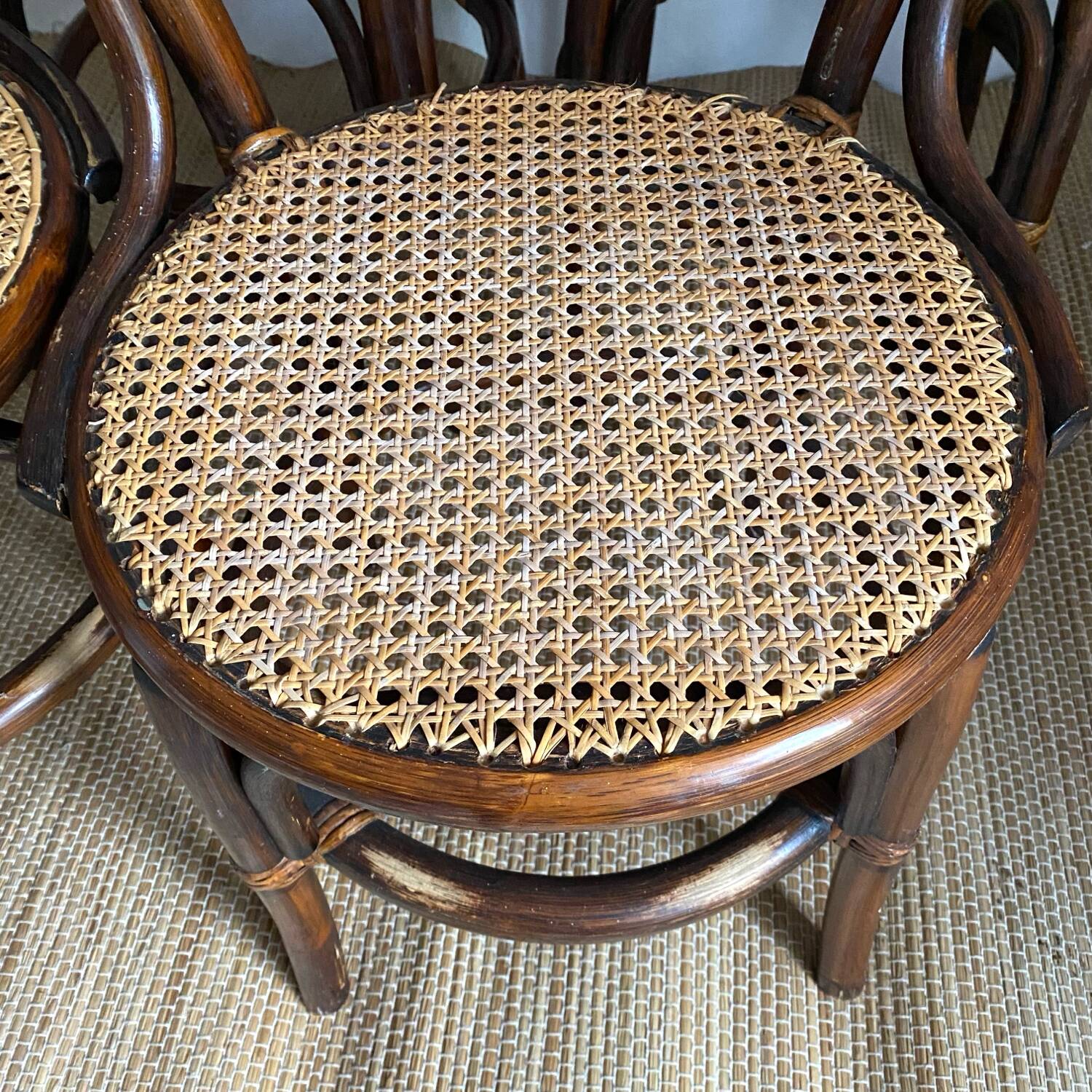 Rattan and cane bistro chairs