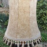 Turned wooden floor lamp with lampshade