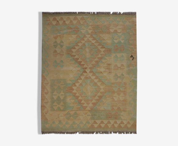 Handmade Cream Wool Kilim Traditional geometric Oriental Area Rug- 83x105cm