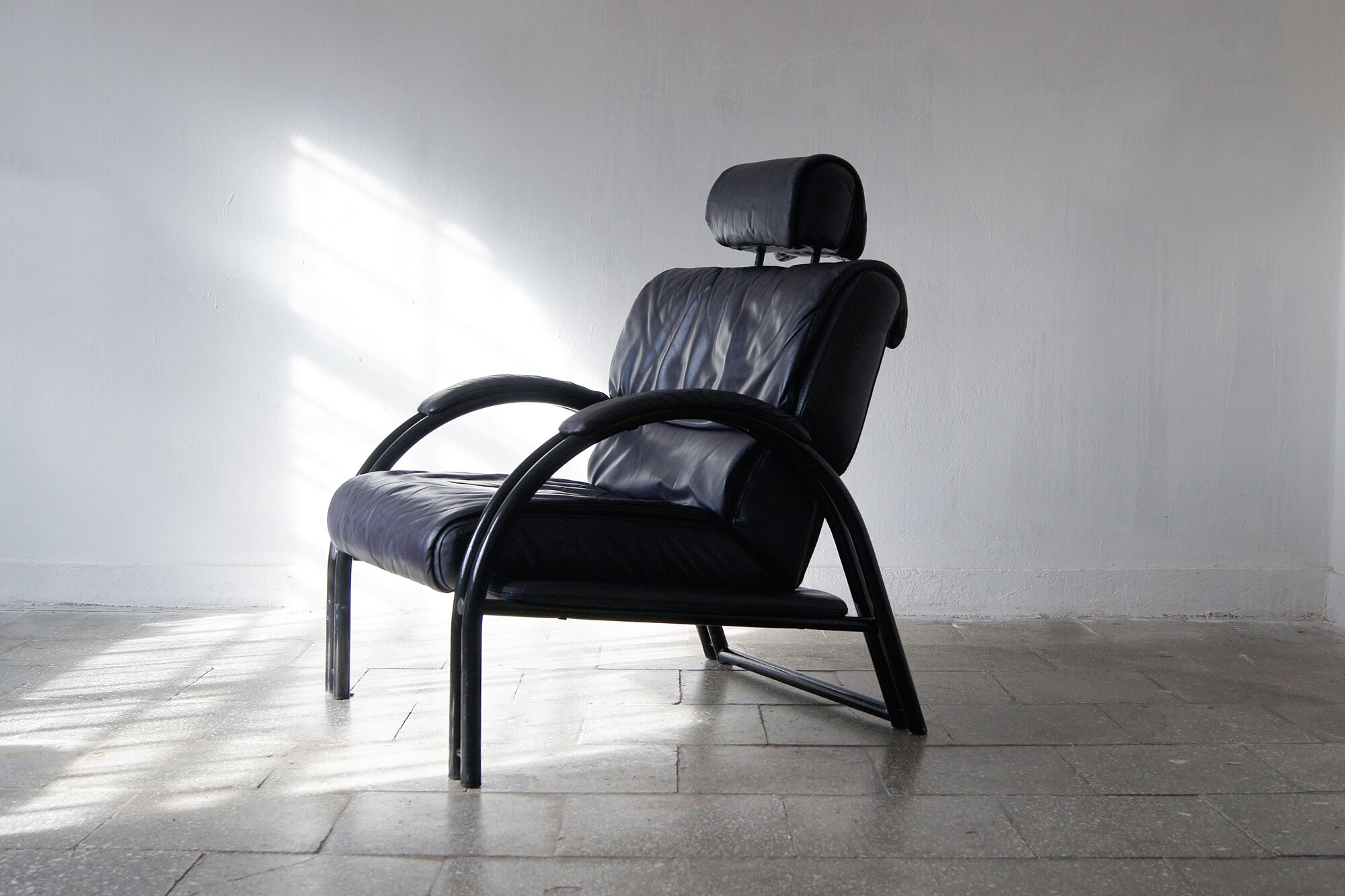 Vintage postmodern leather Italian Memphis lounge armchair
