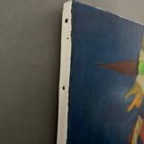 Oil on canvas by Jean Billecocq modern composition with roosters 1960