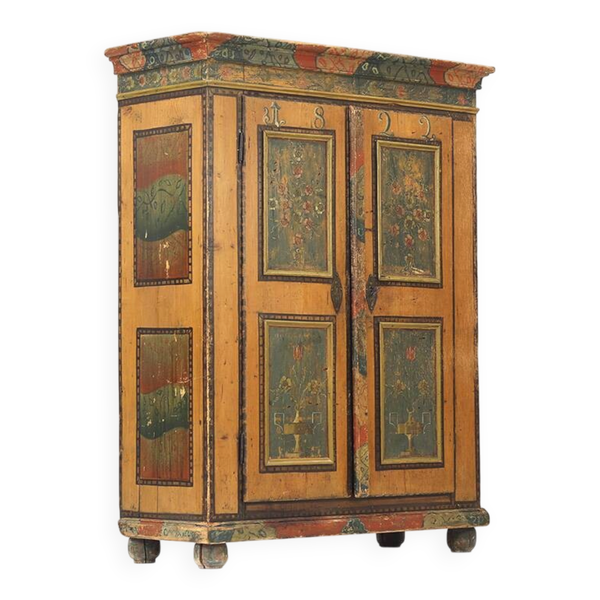 Cabinet de mariée peint en art populaire rustique antique de ferme 1822