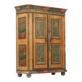 Antique Rustic Farmhouse Folk Art Painted Bridal Cabinet 1822