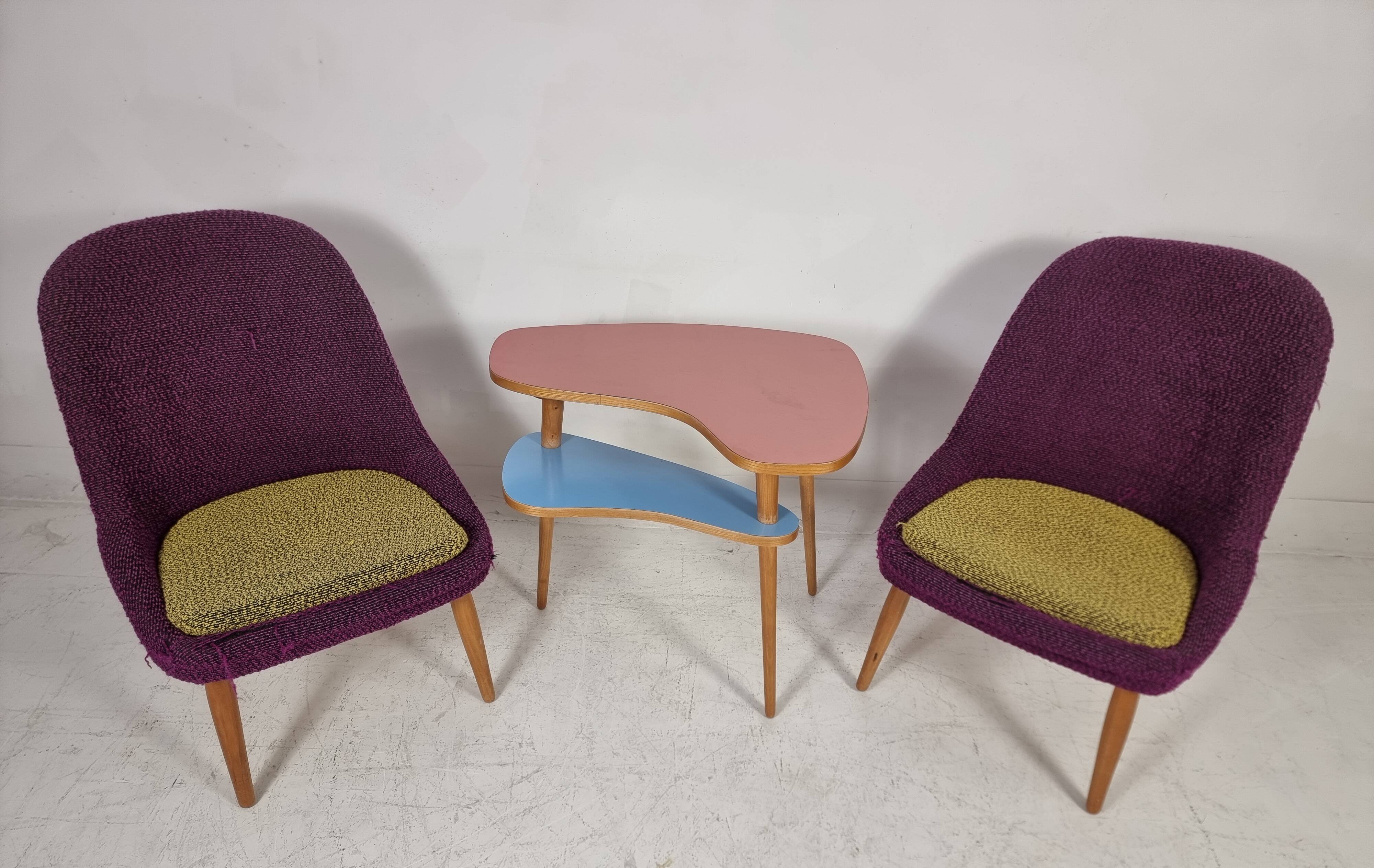 Vintage Chairs and Table, 1960s, Set of 3