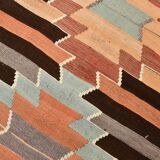 Vintage Kilim Rug, Geometric Zigzag Pattern in Earthy & Pastel Tones