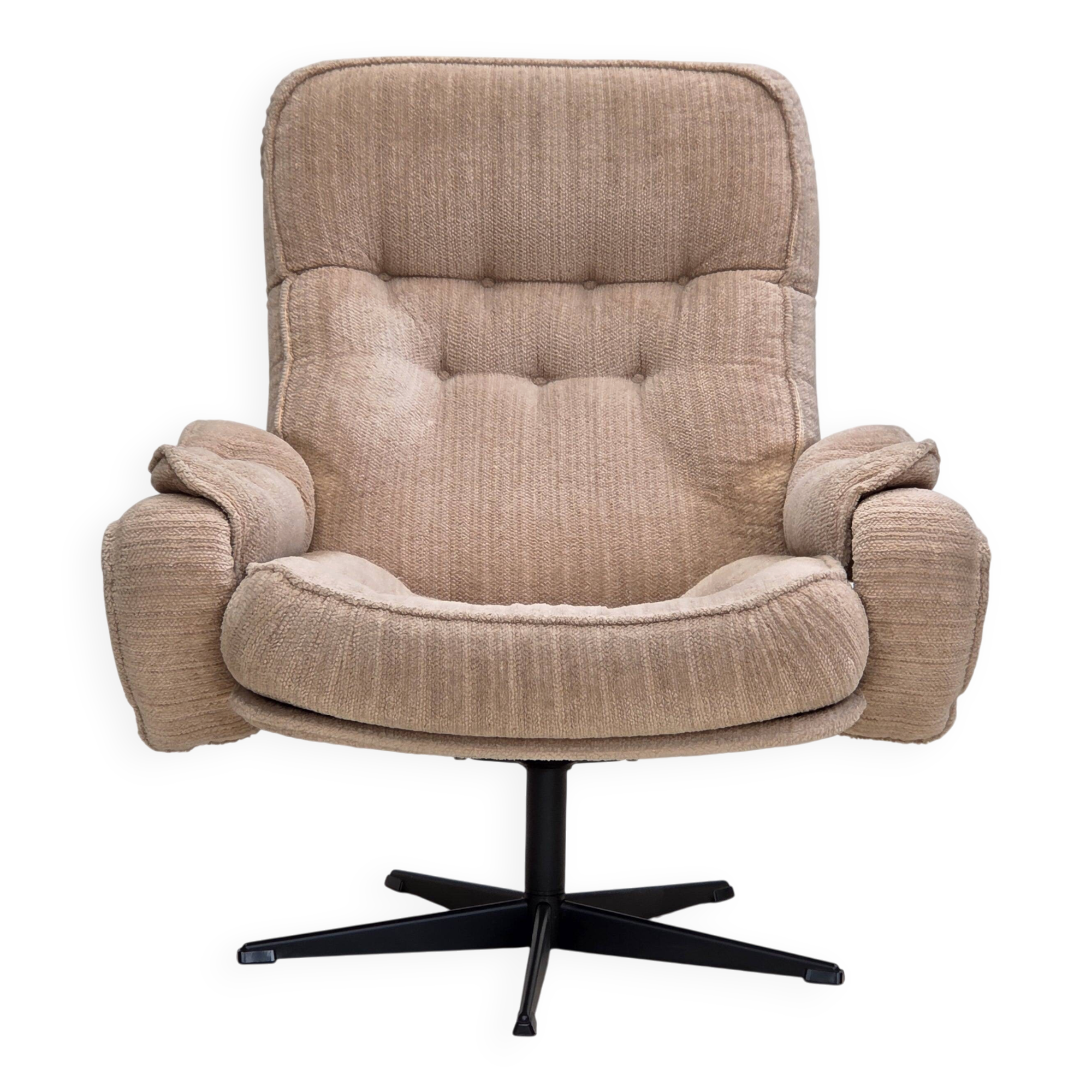1970s, Danish swivel armchair, beige furniture fabric.