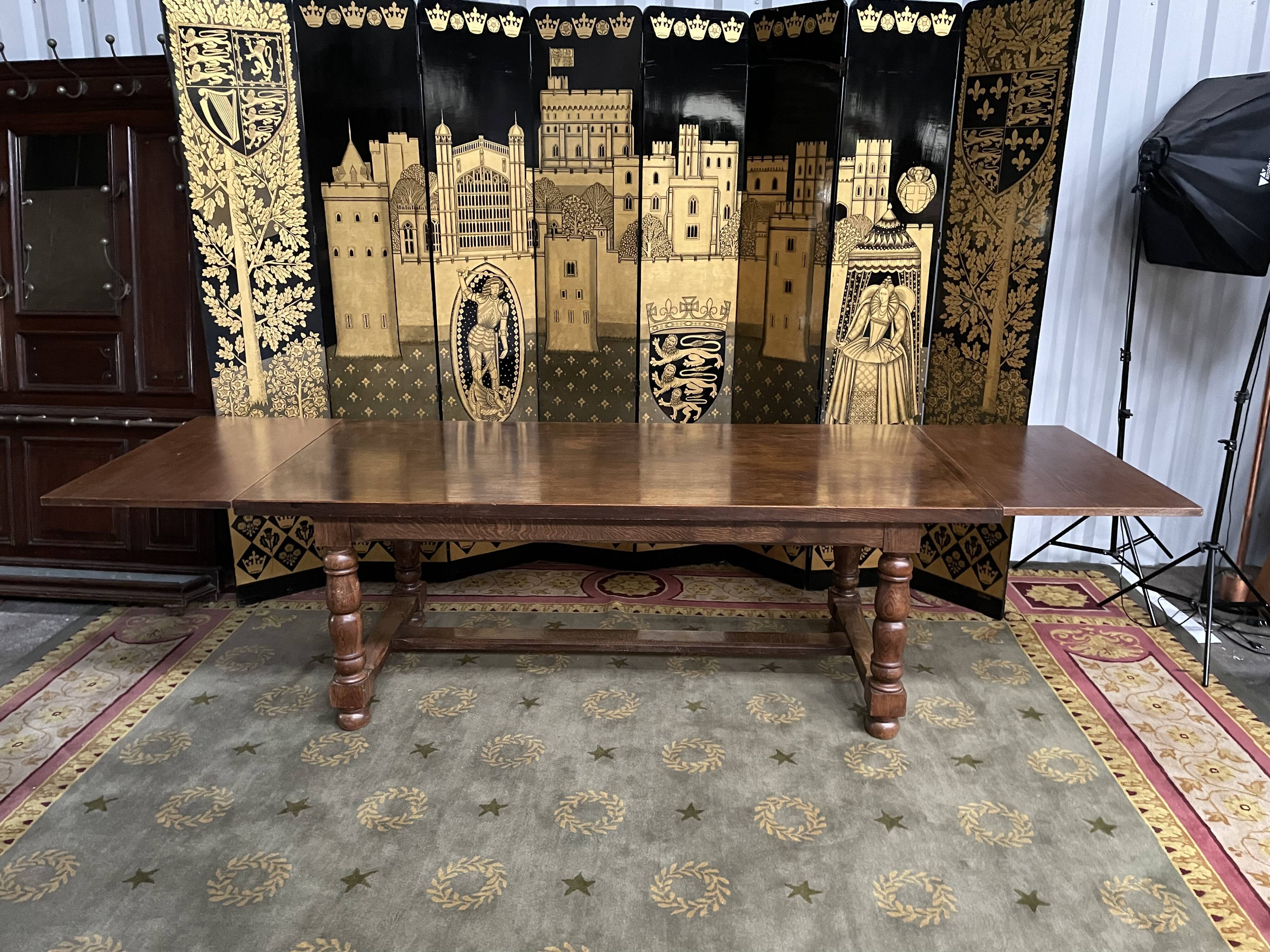 Louis XIII style farmhouse table solid oak + 2 extensions