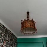 Rattan and paper hanging lamp