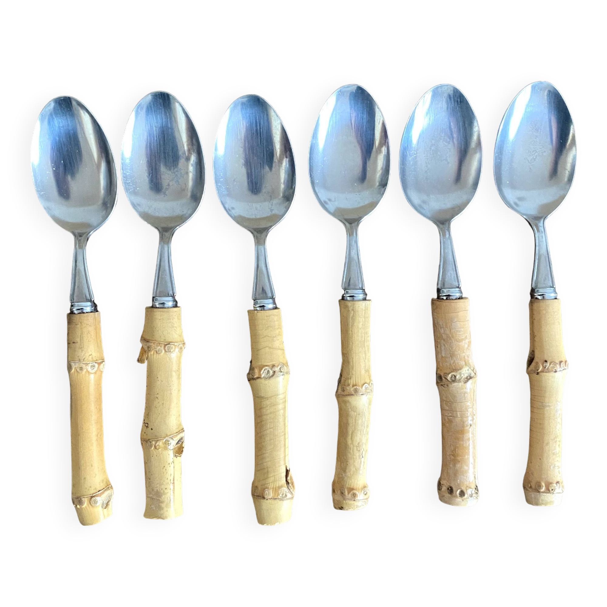 Vintage soup spoons with bamboo handle