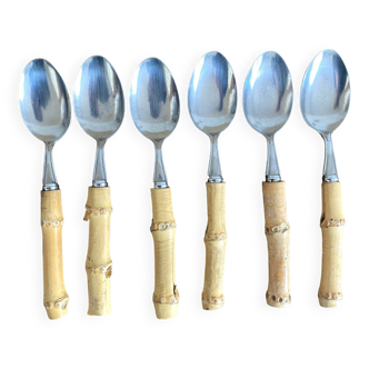 Vintage soup spoons with bamboo handle