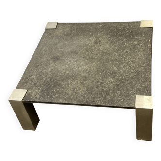 Sleek Extra Large Square Slate Coffee Table with Brushed Aluminum Feet, 198