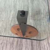 Glass coffee table on teak wheels