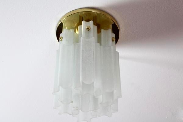 Plafonnier en laiton et verre dépoli Glashütte Limburg