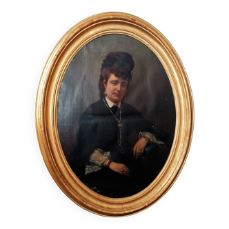 Portrait de femme dans un cadre doré, Italie du XIXe siècle