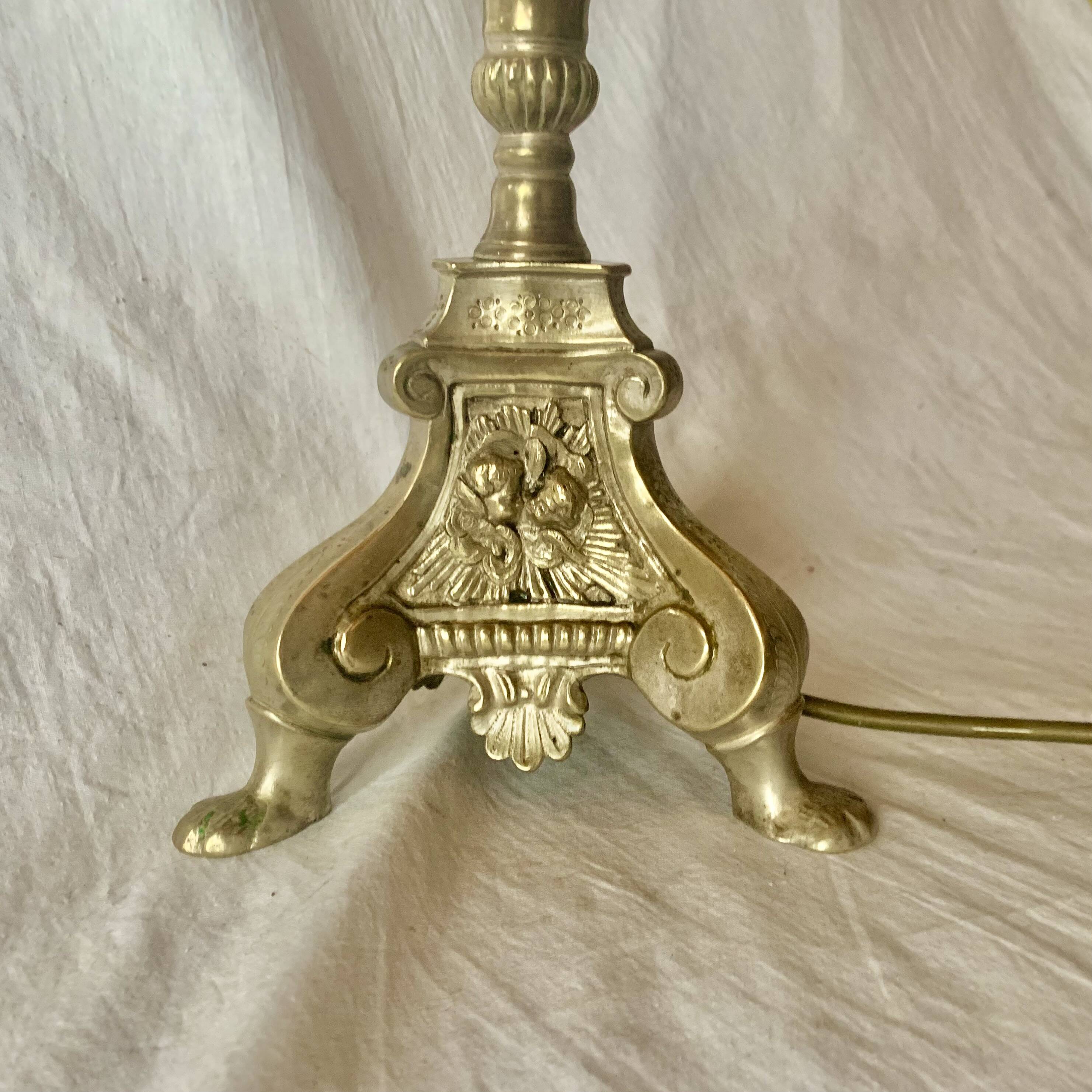 Antique large brass candlestick lamp base