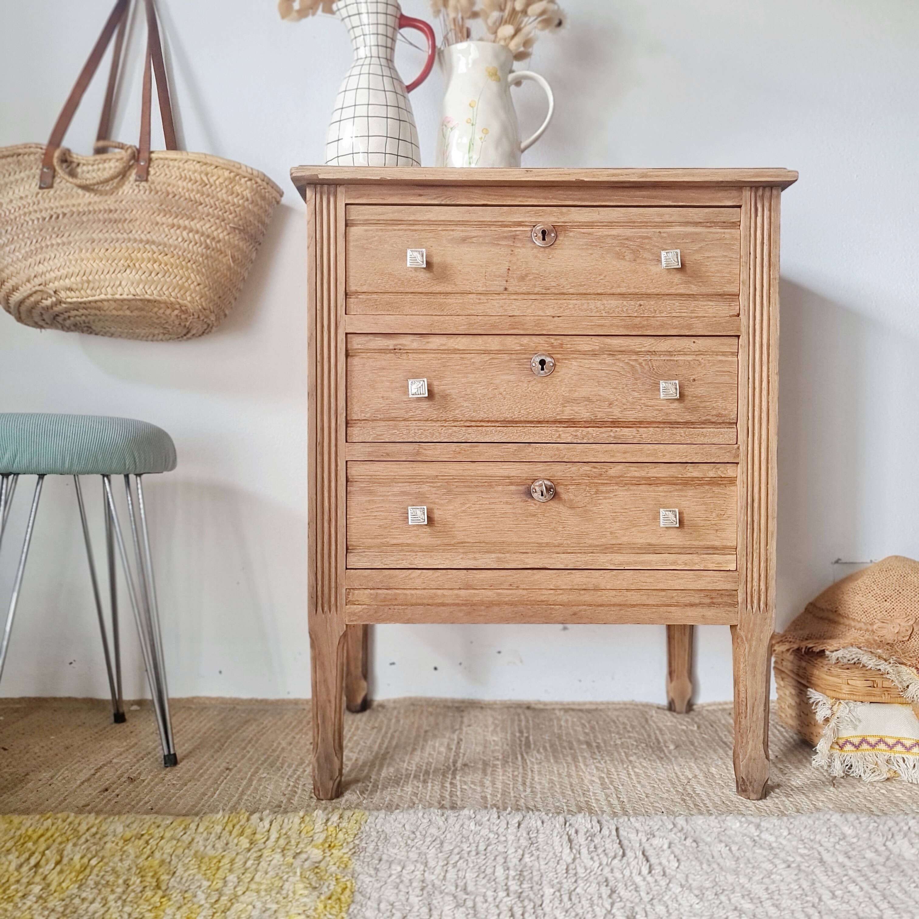 Petite commode 3 tiroirs bois brut- finition bois brut - 81 cm