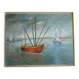 Bateaux de pêche et voiliers 68x53,5 de M. Vanbelle