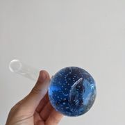 Vintage fine soliflore glass vase with blue ball in murano bubble glass at the base