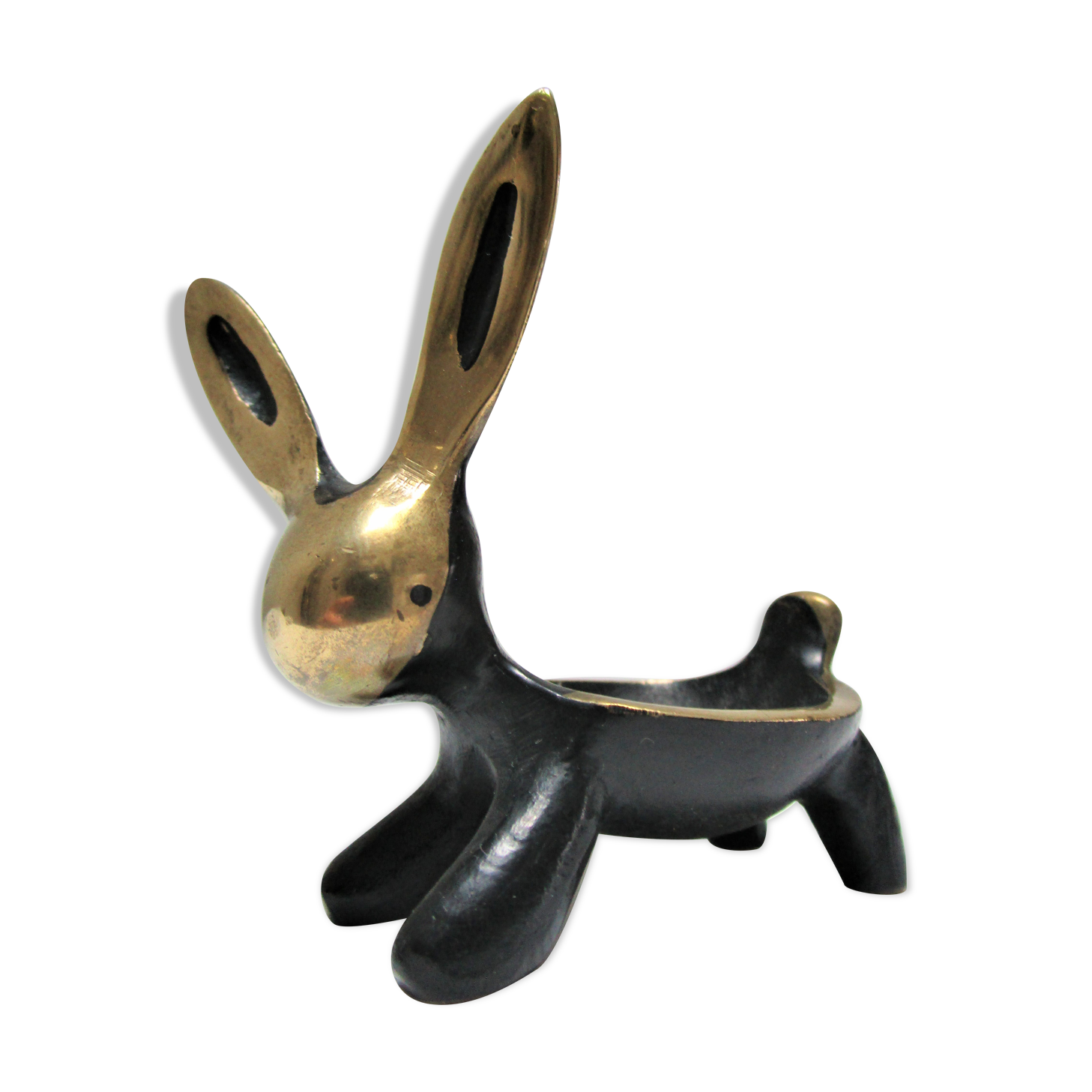Candle holder zoomorphic bronze solid patina black rabbit hare 60s