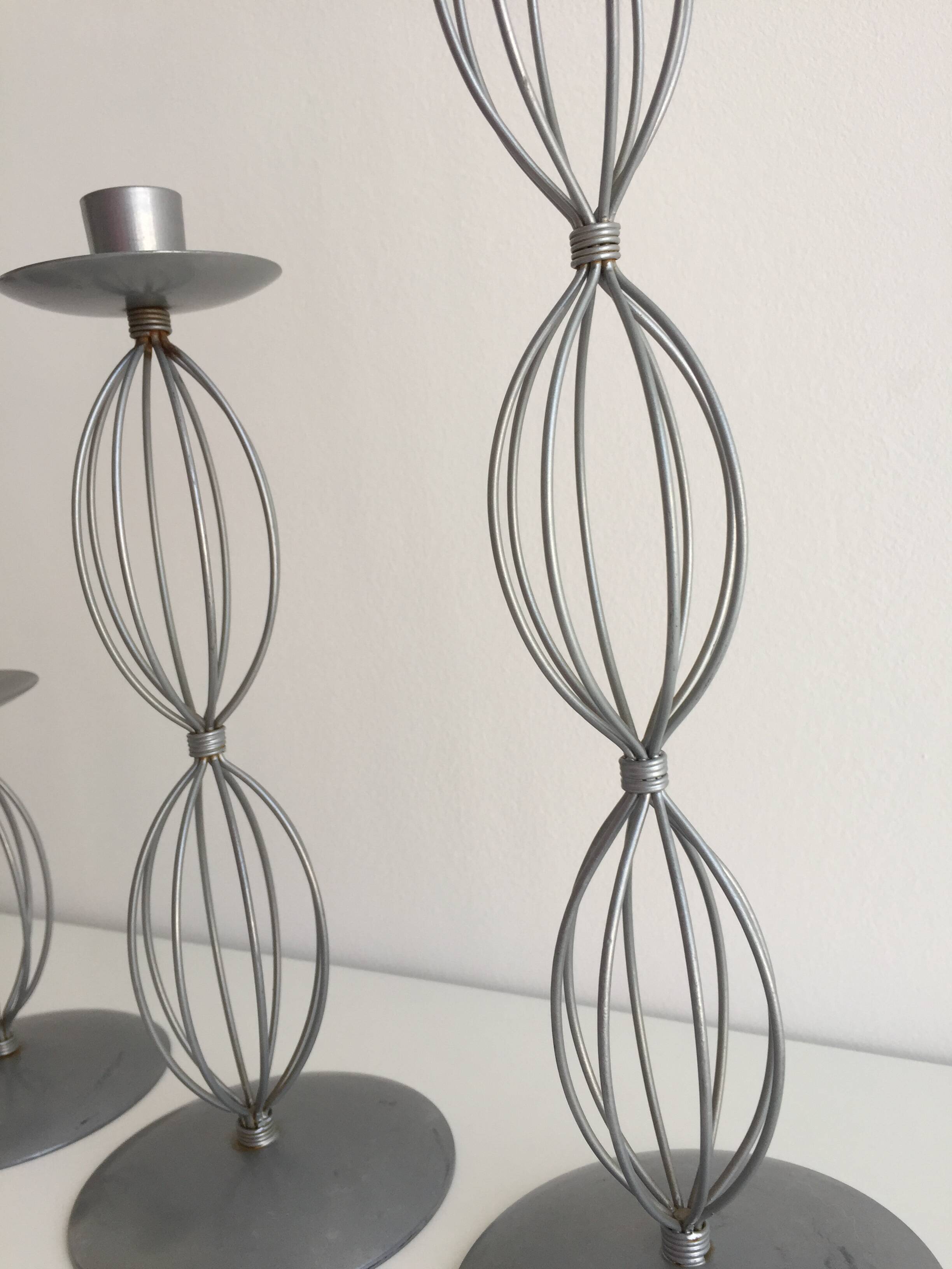 Trio of Candleholders Contemporary Candlesticks Design Metal Old Silver