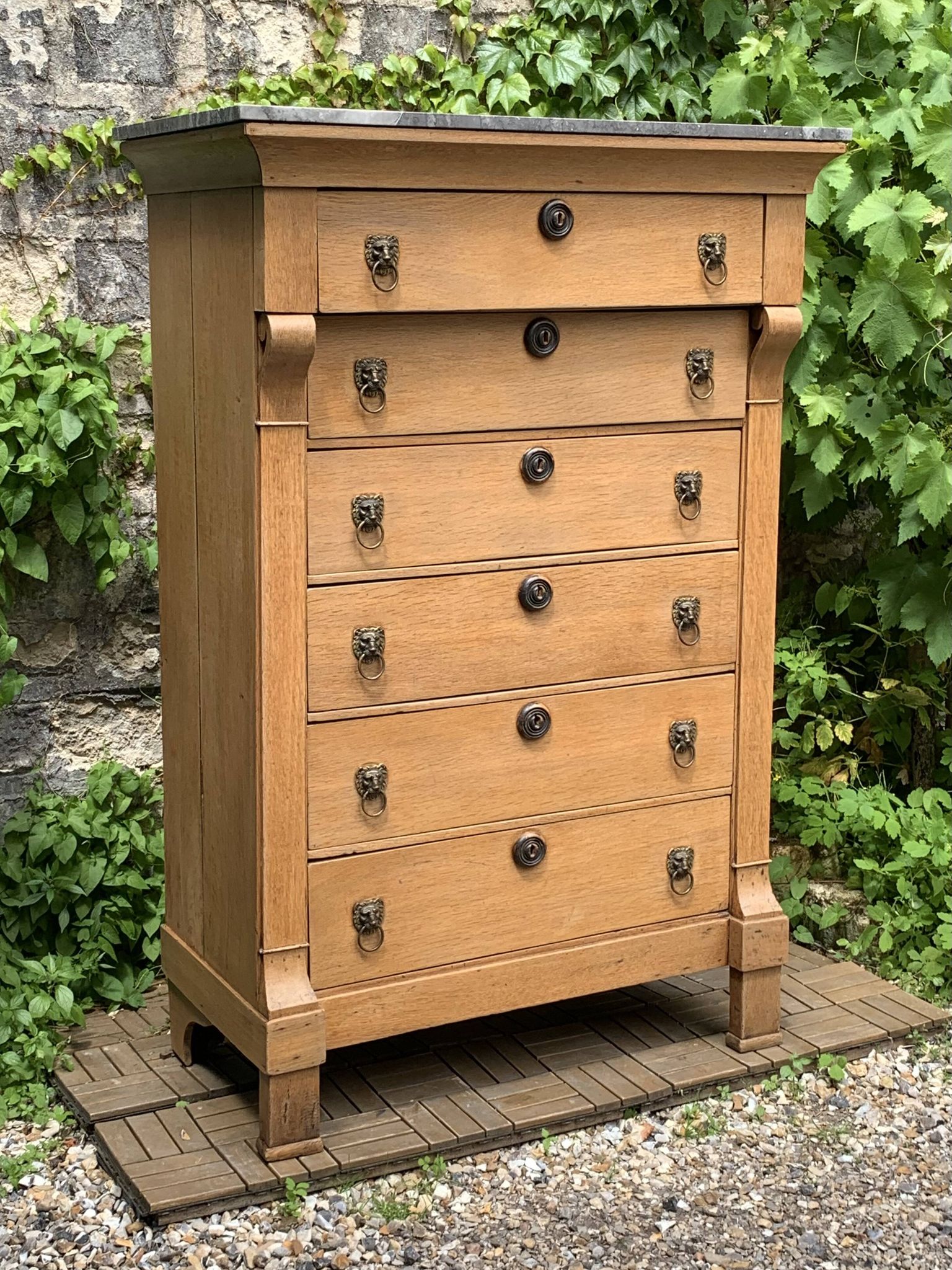 High Empire chest of drawers in solid raw oak