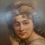 Oil on canvas Portrait of a young woman in bust " XX century