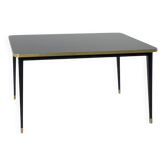 Square Dining Table, High Gloss Top, Brass, Black Tapered Legs, Diamond Black - S