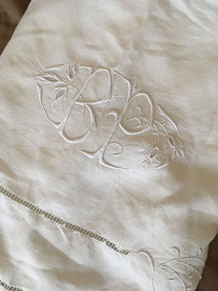 Old white linen sheet B P.