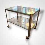 Jacques Quinet for Broncz, wheeled cart in bronze and glass, 20th century.