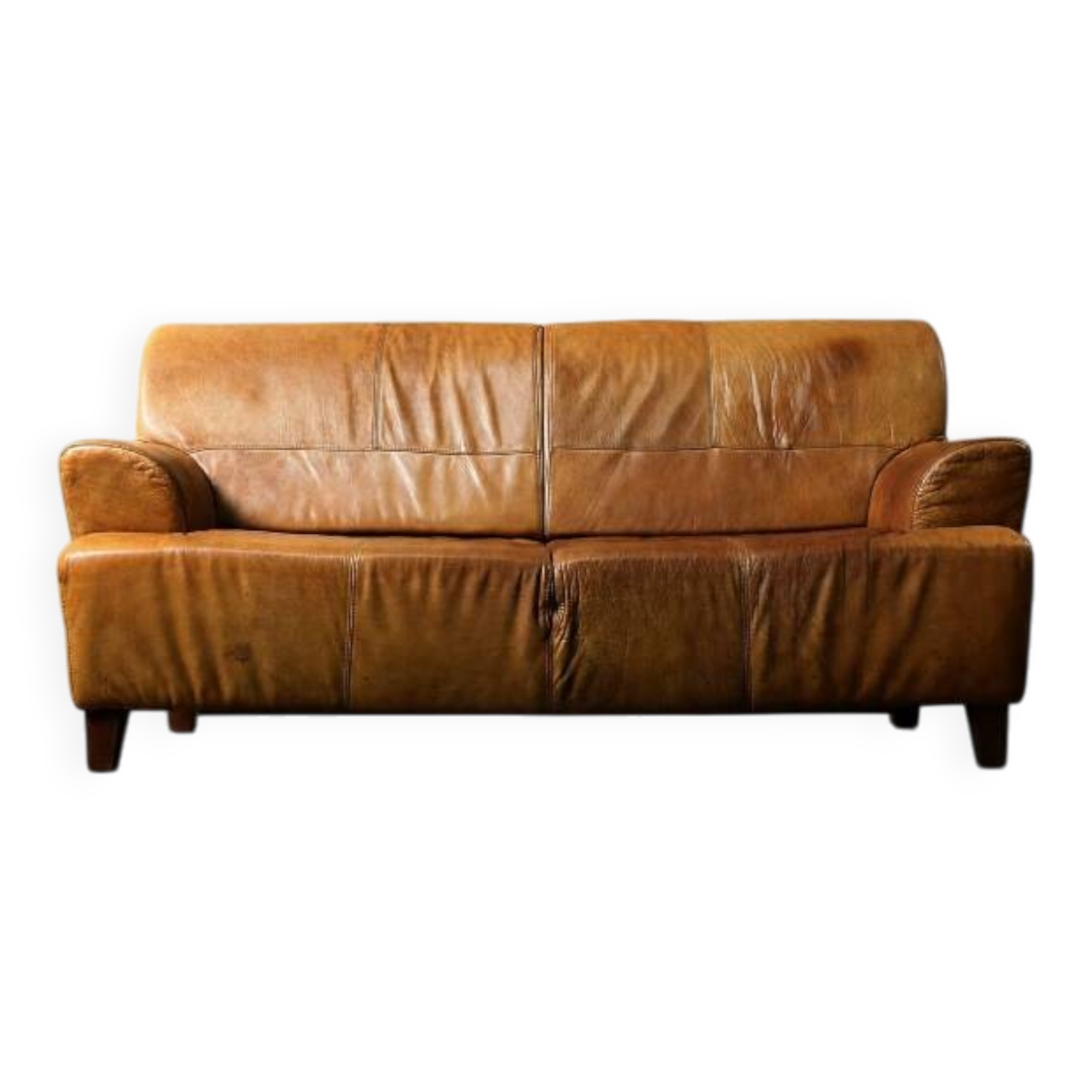Canapé 3 places en cuir marron industriel vintage des années 1960, style mid-century modern