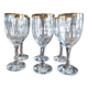 Set of 6 vintage white wine glasses with scrolled rim and gold rim