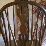 Set of 6 mid century solid oak lyre-back Windsor chairs, 1960s