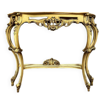 Grande console galbée en bois doré et laqué style louis xv