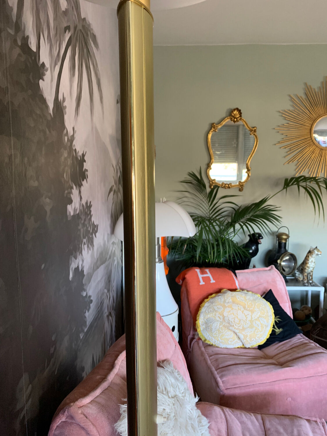 Floor lamp 80s brass and glass