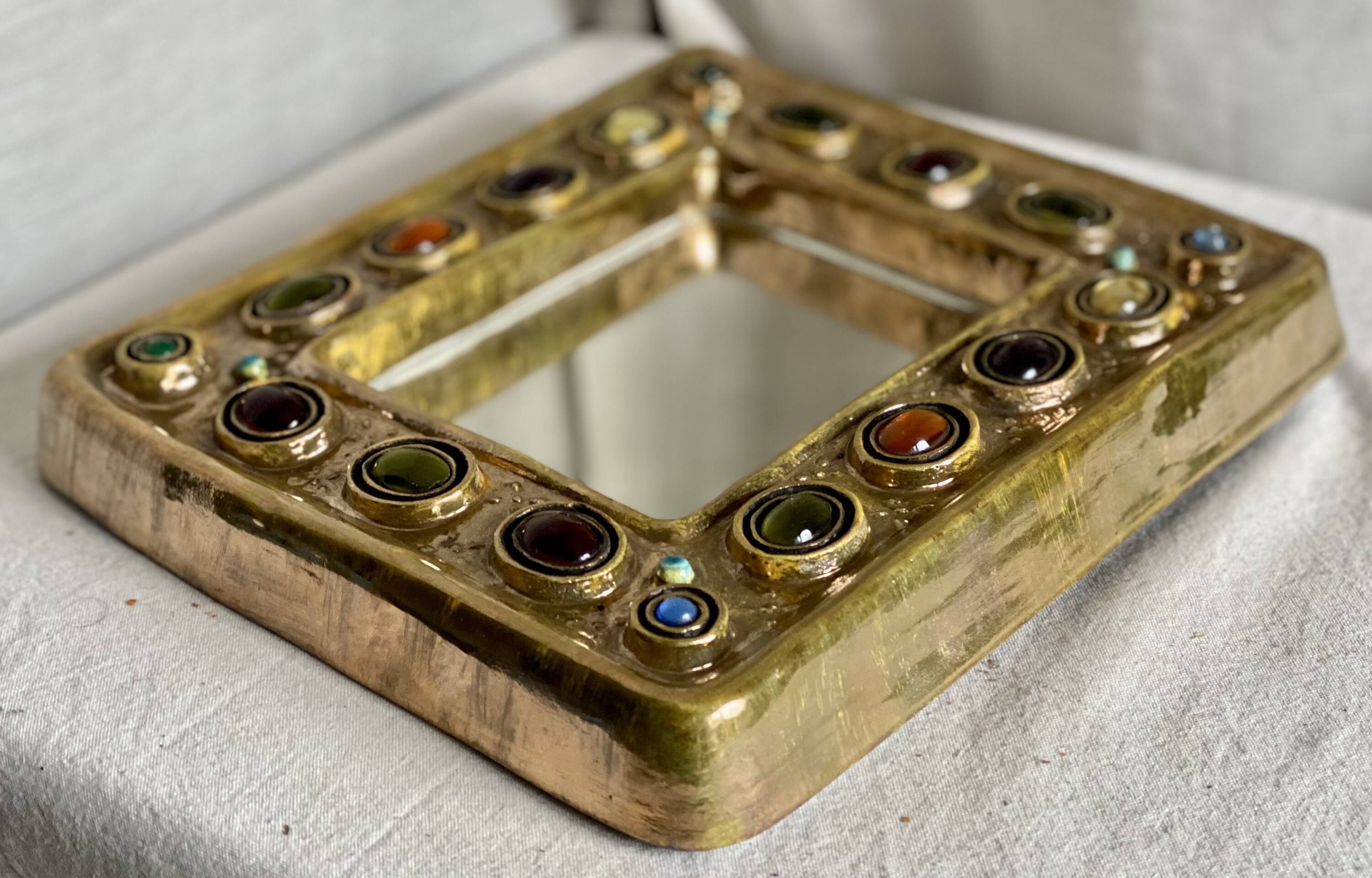 Ceramic mirror by manon thomas (vallauris) vintage 1960