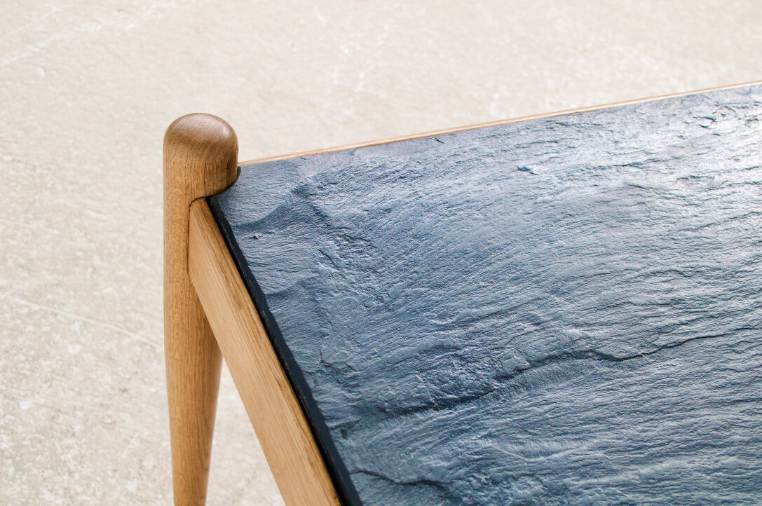 Scandinavian coffee table oak and slate 60's