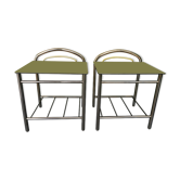 Vintage metal bedside table pair and smoky mirror