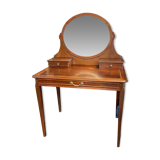 Louis XVI style mahogany and solid walnut dressing table with oval mirror