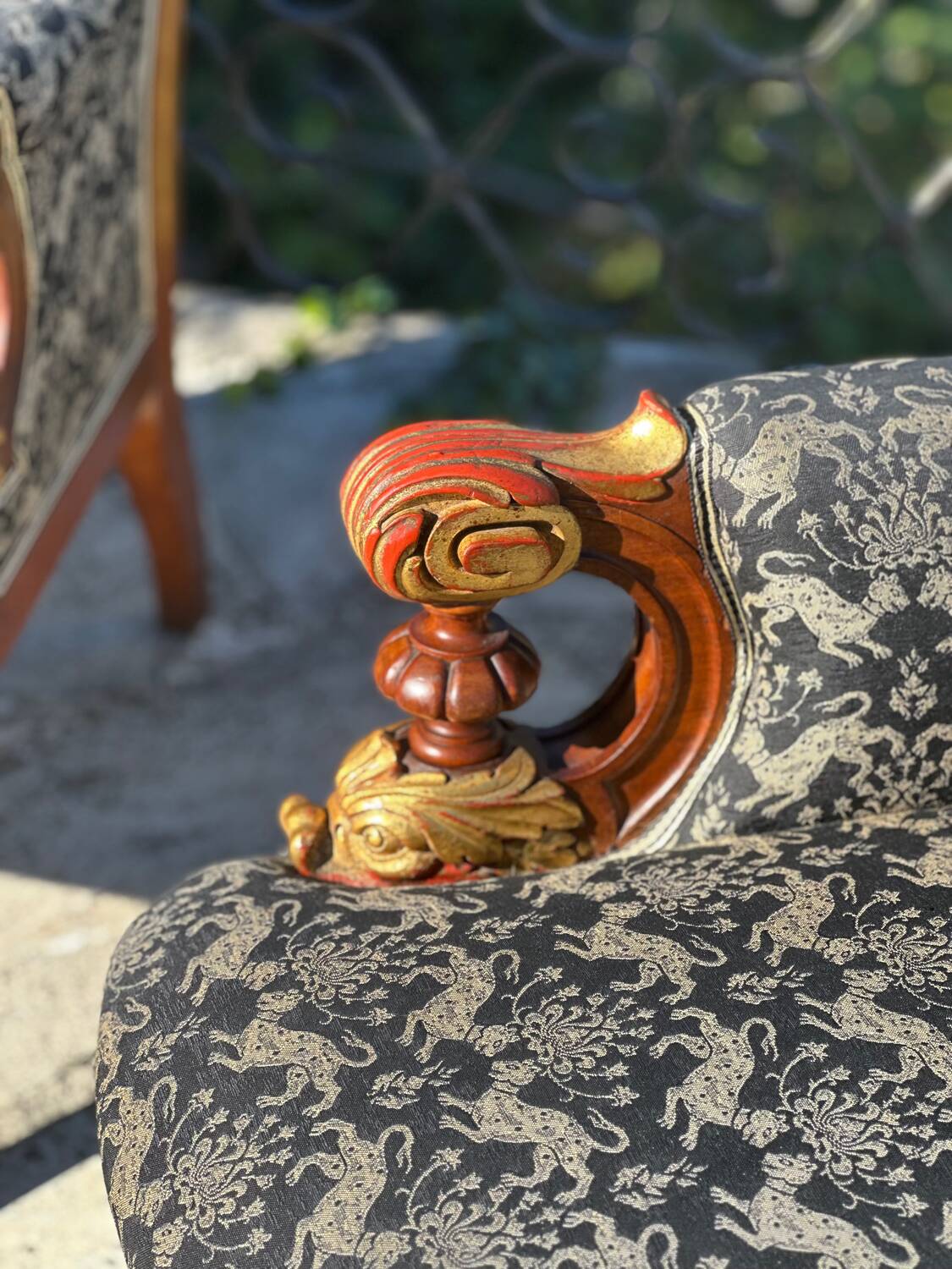 Pair of Mahogany Bergère Armchairs with Chimera Motifs, 19th Century