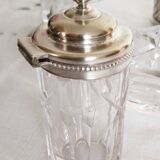 Serviteur salière , poivrier et moutardier en verre ciselé et métal argent