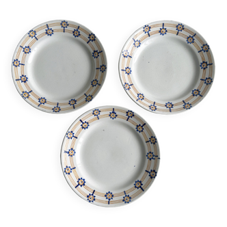 3 assiettes à dessert motif fleurs bleues
