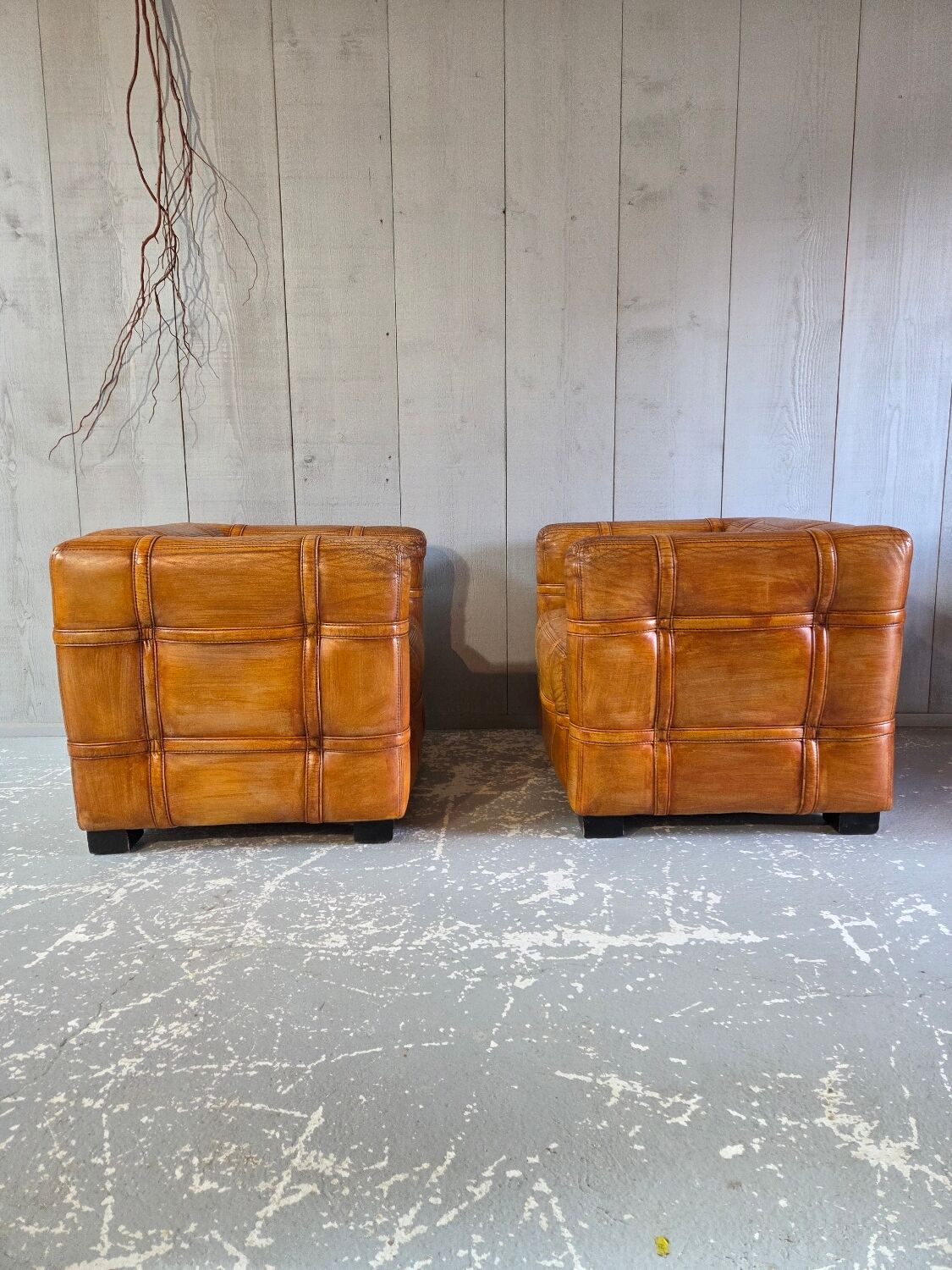 Cube leather armchairs