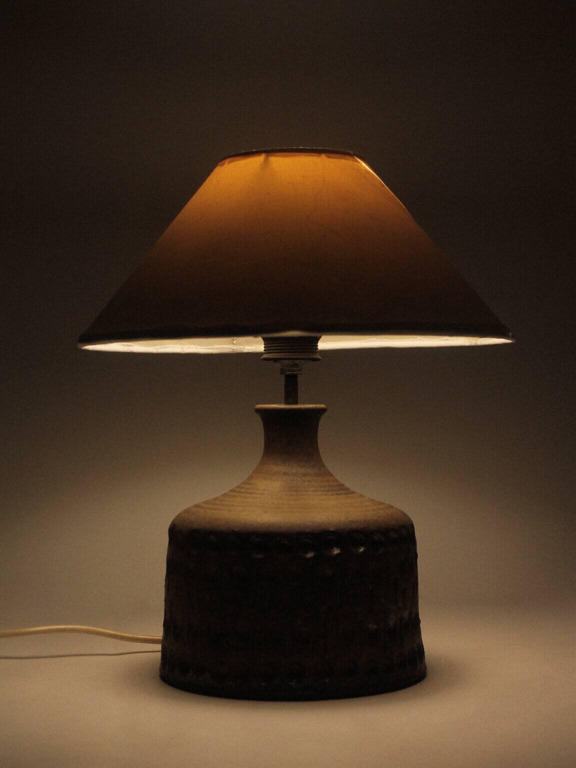 Ethnic Relief Ceramic White Shade Table Lamp, 1960s