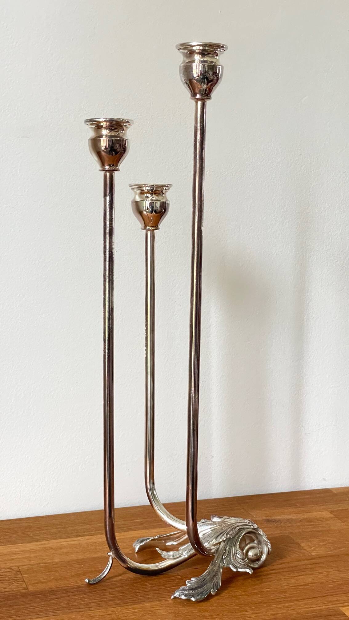 CANDLE HOLDER 3 Lights METAL Patinated Chrome