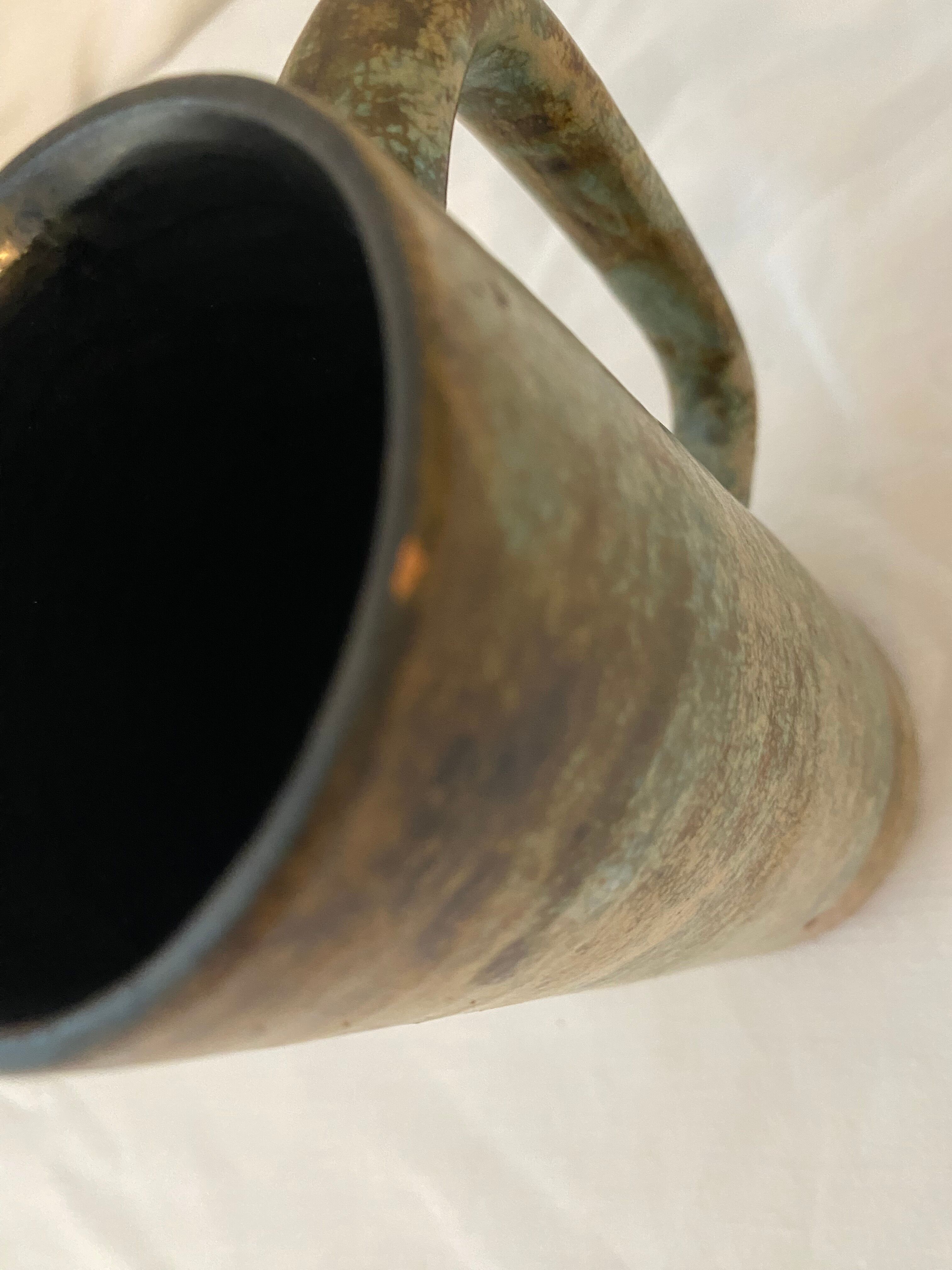 Vase with handle glazed sandstone blue and brown