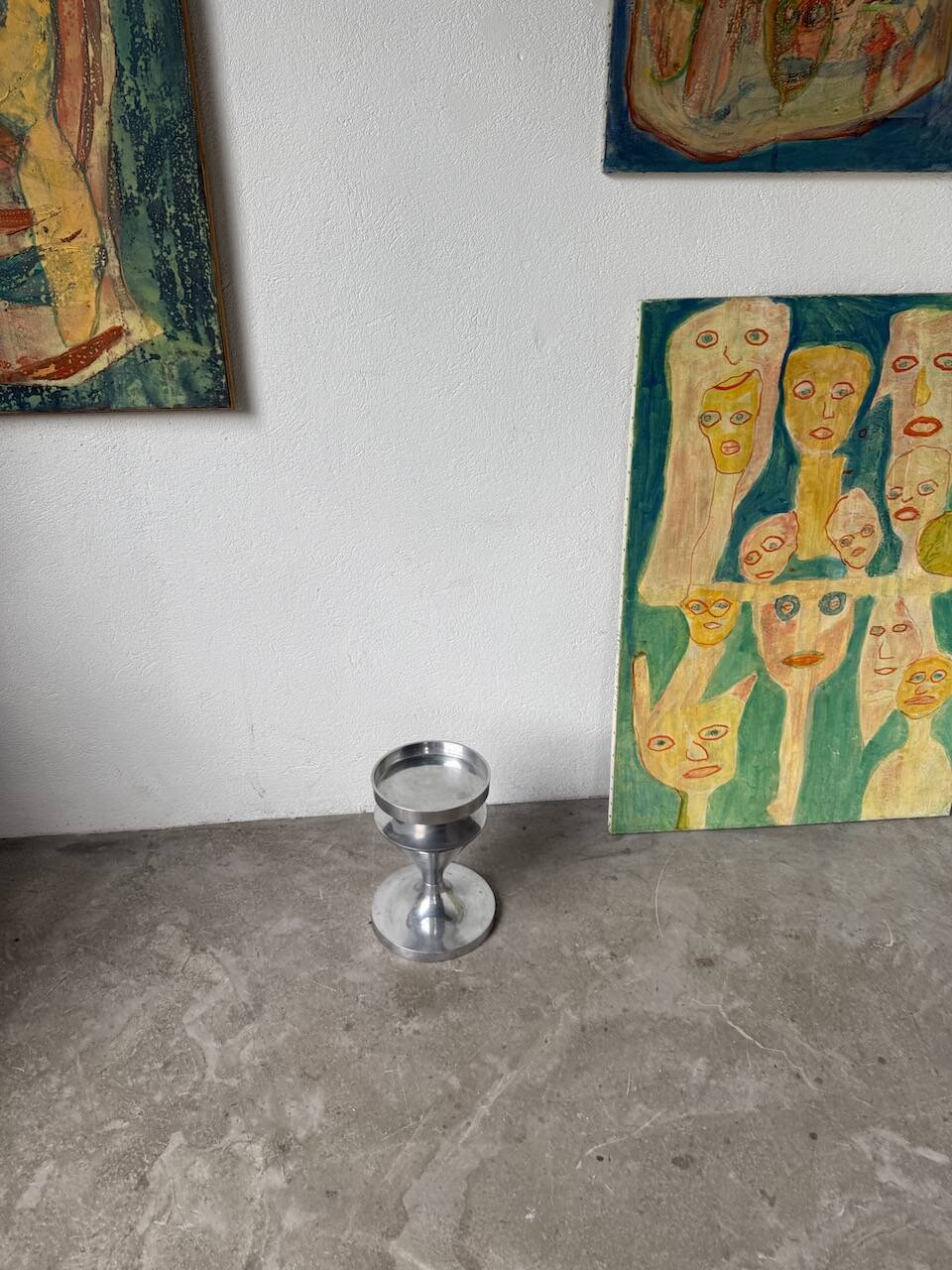 Brushed stainless steel console pedestal 1970