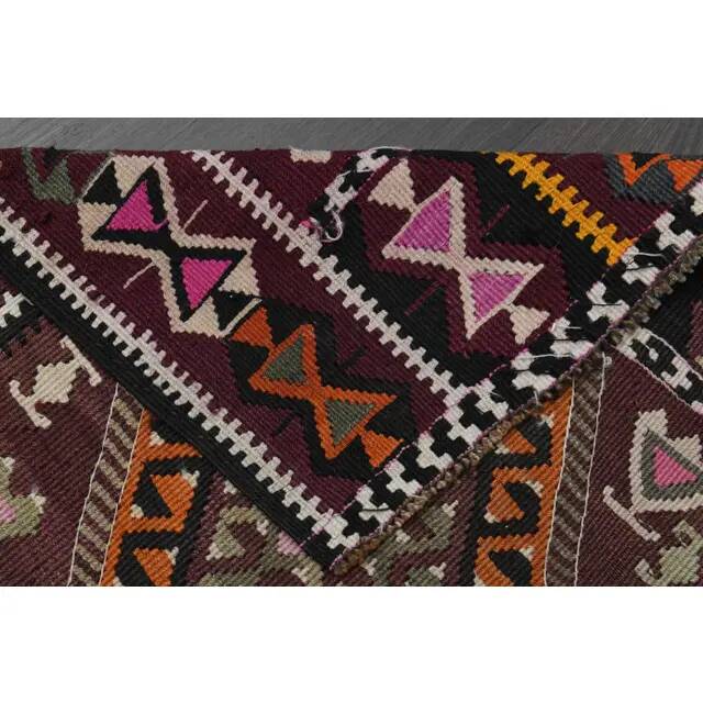 1970s Vintage Turkish Oushak Handmade Wool Cotton Brown Runner Rug 135x300