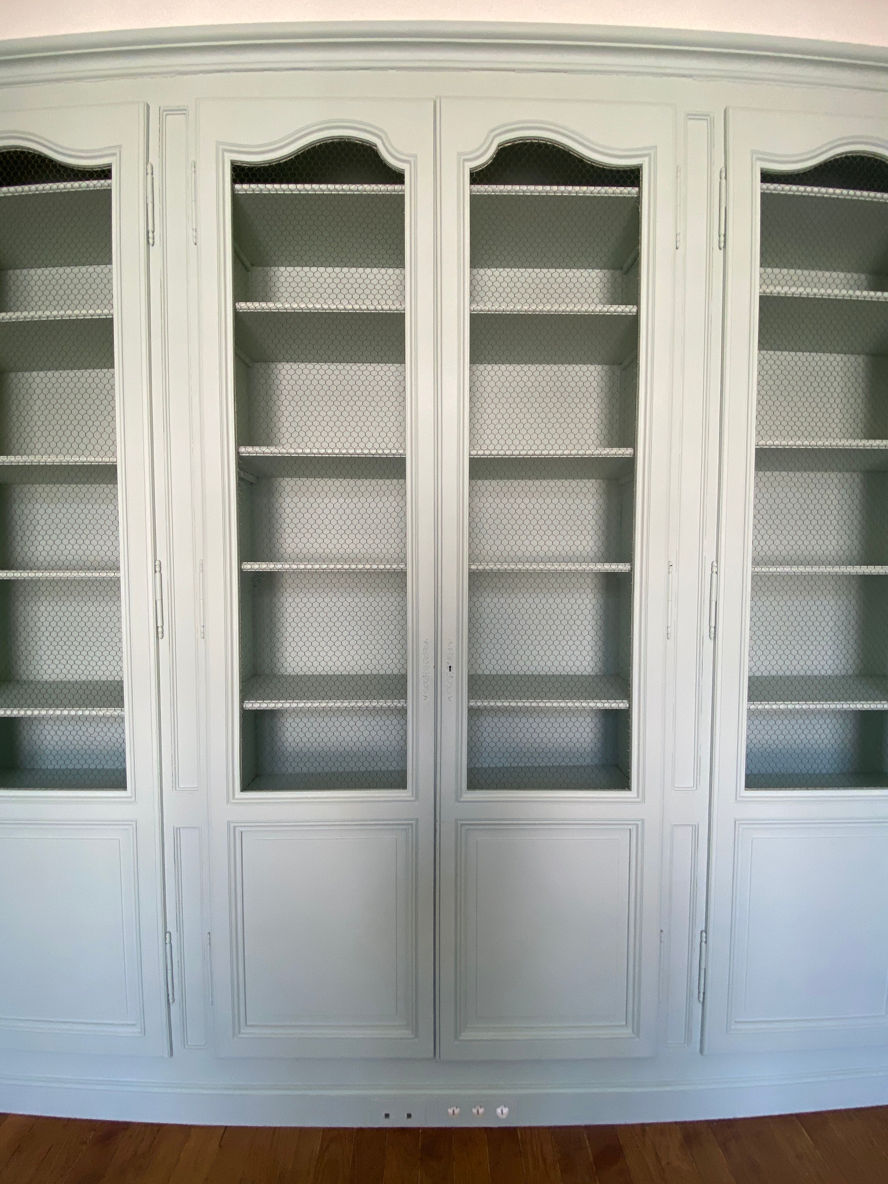 Pairs of antique oak wood mesh doors for cabinet