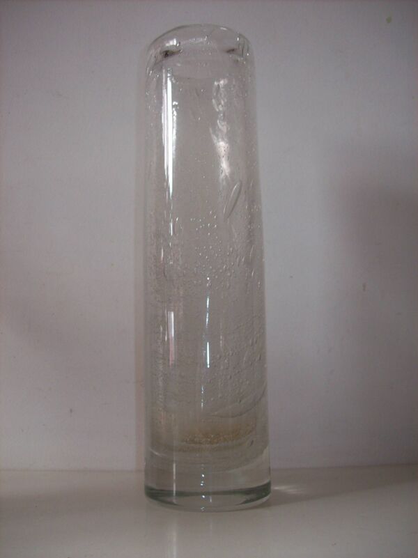 Vase rouleau vintage en verre soufflé et bullé