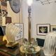 Base de lampe de table en laiton et verre vintage